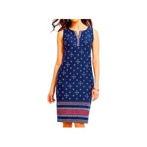 TALBOTS Petites  Navy Red & White Paisley Print Sleeveless Midi Dress P